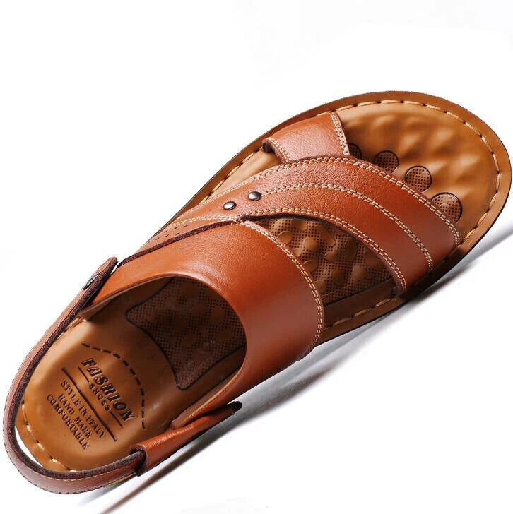 Summer Men's Sandals Real Leather Beach Water Shoes Casual Slip On Slippers New