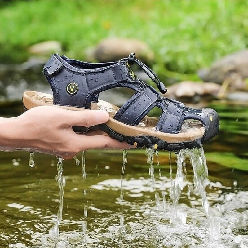Summer Men's Leather Sandals Closed Toe Beach Nonslip Outdoor Sport Hiking Shoes