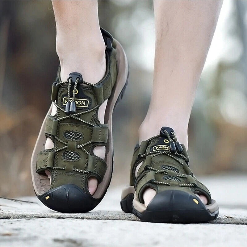 Summer Men's Leather Sandals Closed Toe Beach Nonslip Outdoor Sport Hiking Shoes