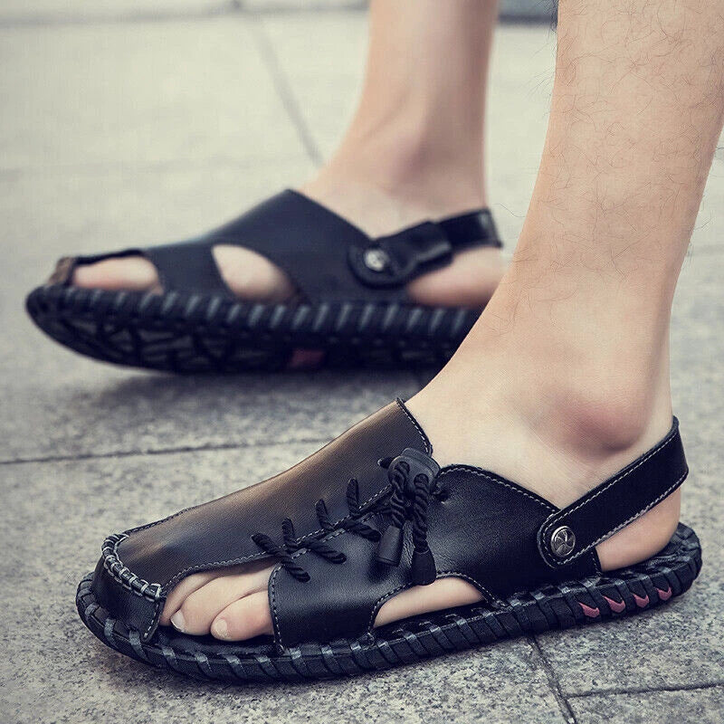 Mens Sports Soft Slippers Genuine Leather Beach Summer Shoes Casual Sandals