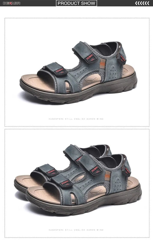 Summer Mens Sandals Outdoor Beach Slippers Genuine Leather Non-slip Casual Shoes