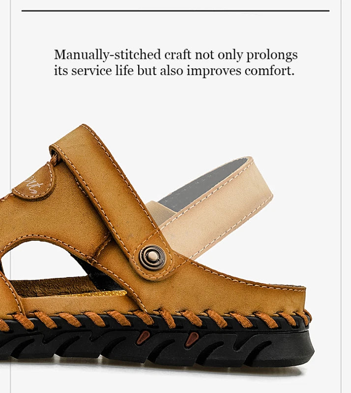 Summer Genuine Leather Beach Mens Sandals Soft Breathable Shoes Outdoor Slippers