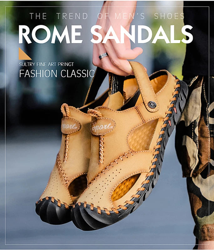 Summer Genuine Leather Beach Mens Sandals Soft Breathable Shoes Outdoor Slippers