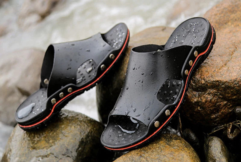 New Mens Leather Casual Sandals Beach Shoes Anti-slip Flat Slippers US Size 11.5