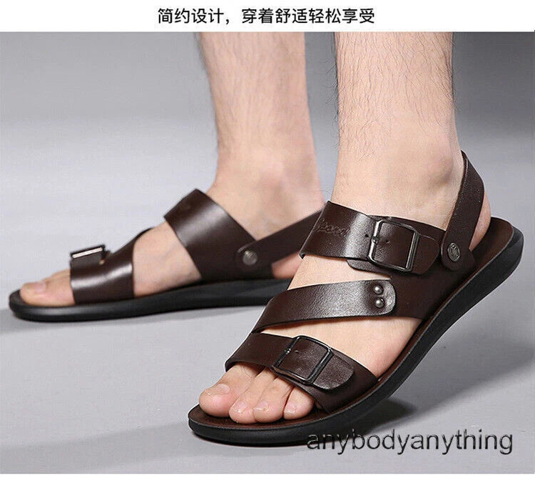 Beach Sandals Leather Roman for Men Shoes Summer Non-slip Outdoor Slippers Size