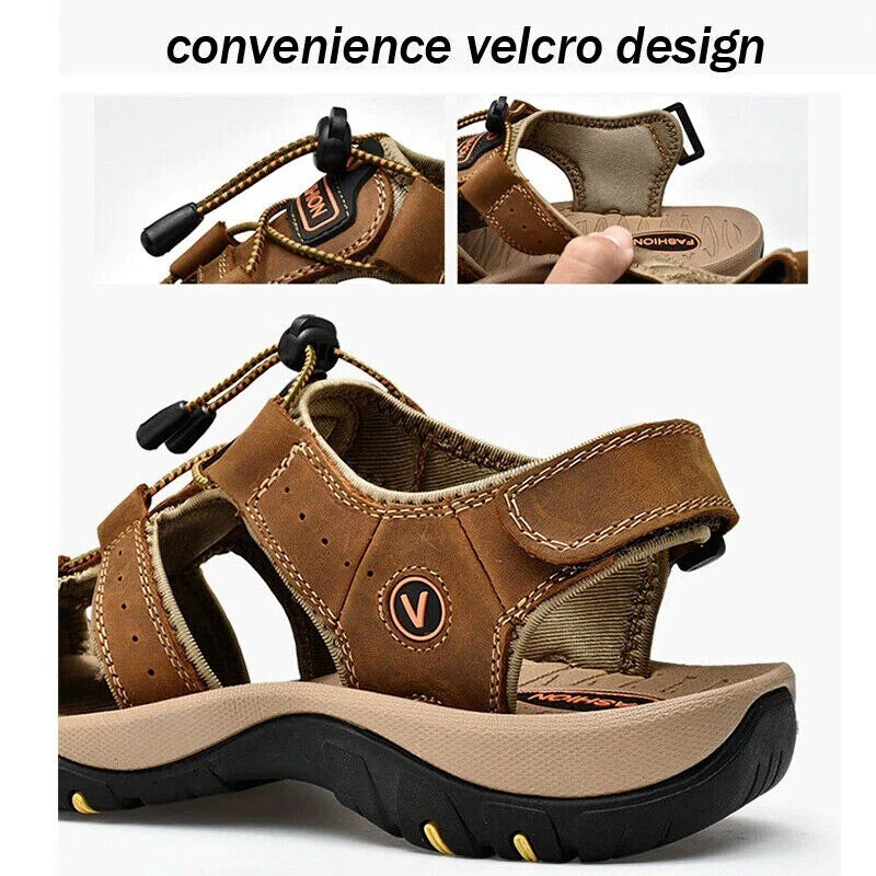 Summer Men's Leather Sandals Closed Toe Beach Nonslip Outdoor Sport Hiking Shoes
