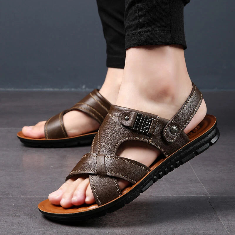 Men   Leather Sandals Casual Sports Beach Shoes Soft Home Slippers