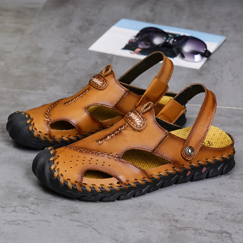 Summer Genuine Leather Beach Mens Sandals Soft Breathable Shoes Outdoor Slippers