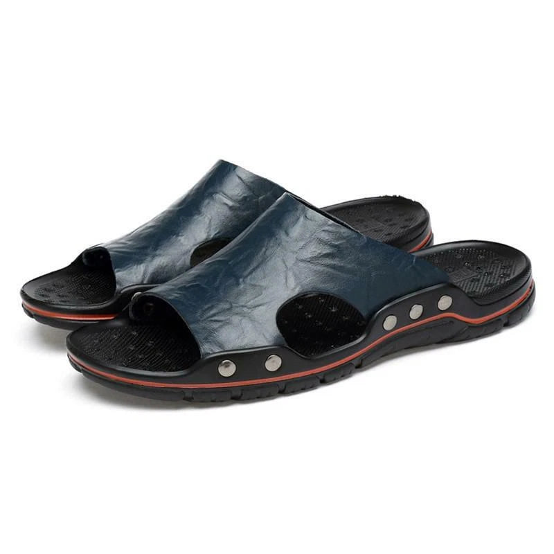 Men Sandals Leather Slippers Flip Flops Fashion Beach Slides Outdoor Plus Size
