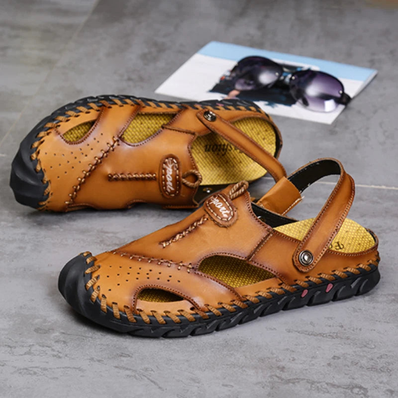 Summer Genuine Leather Beach Mens Sandals Soft Breathable Shoes Outdoor Slippers