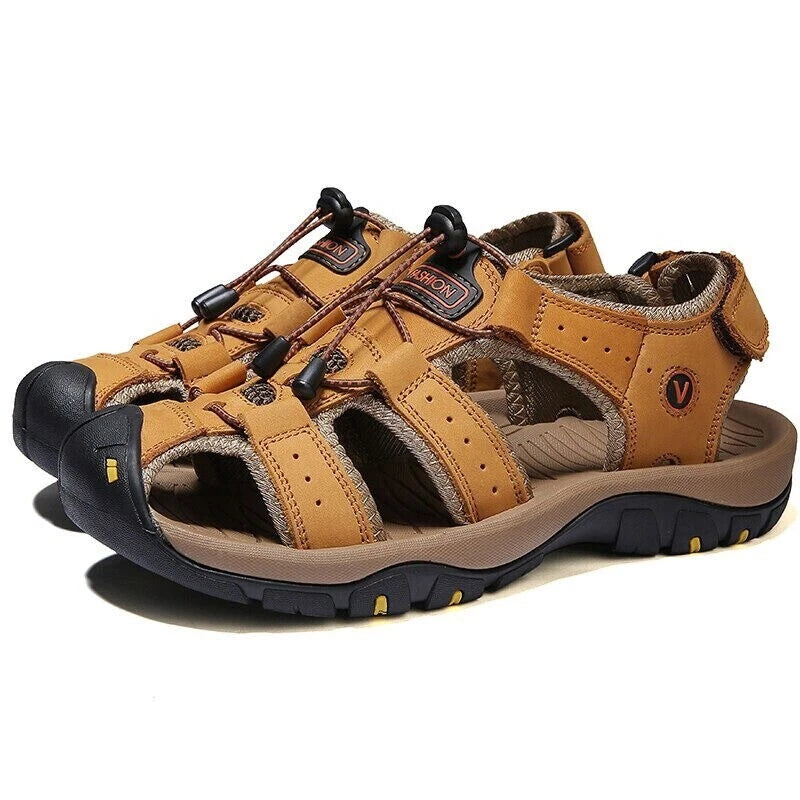 Summer Men's Leather Sandals Closed Toe Beach Nonslip Outdoor Sport Hiking Shoes
