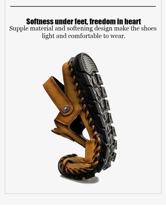 Summer Genuine Leather Beach Mens Sandals Soft Breathable Shoes Outdoor Slippers