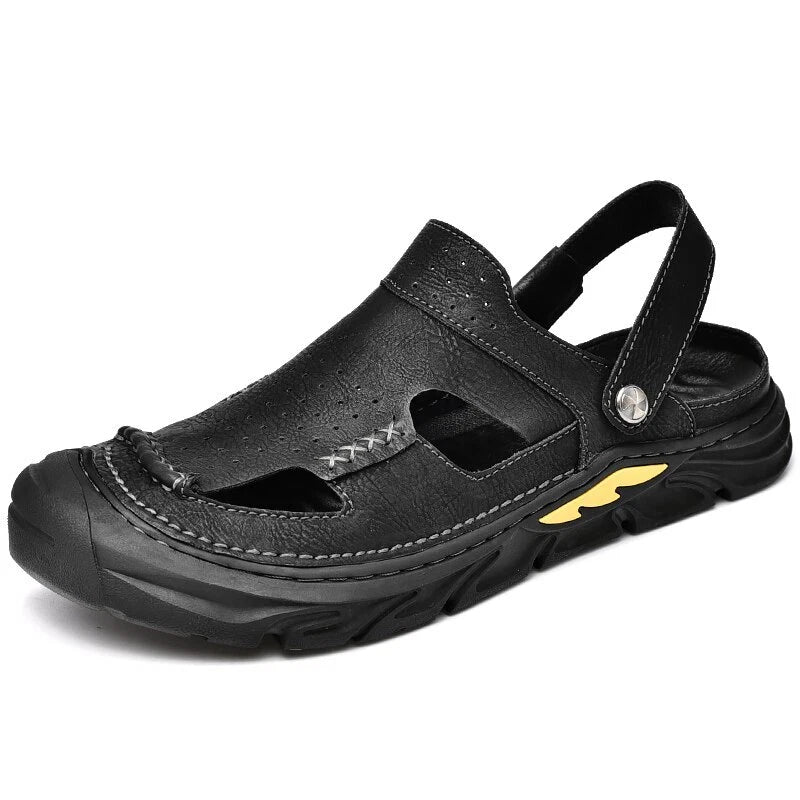 Summer Men Casual Sandals Genuine Leather Handmade Breathable Beach Slippers