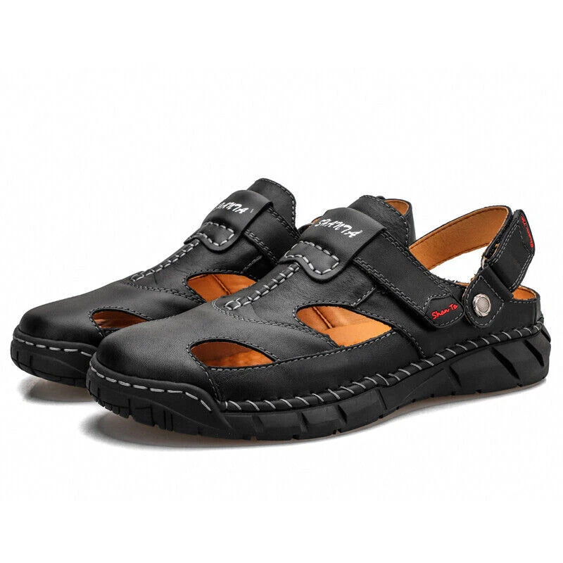 Summer Mens Genuine Leather Sandals Casual Sports Beach Shoes Soft Home Slippers