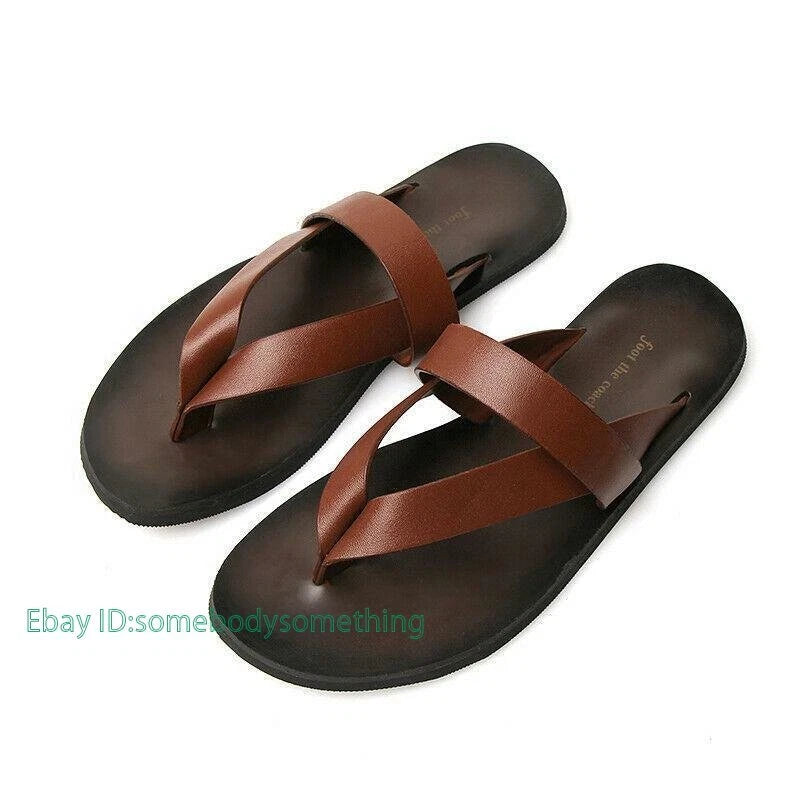 Summer Fashion Mens Beach Outdoor Leather Sandals Strap Shoes Anti-slip Slippers