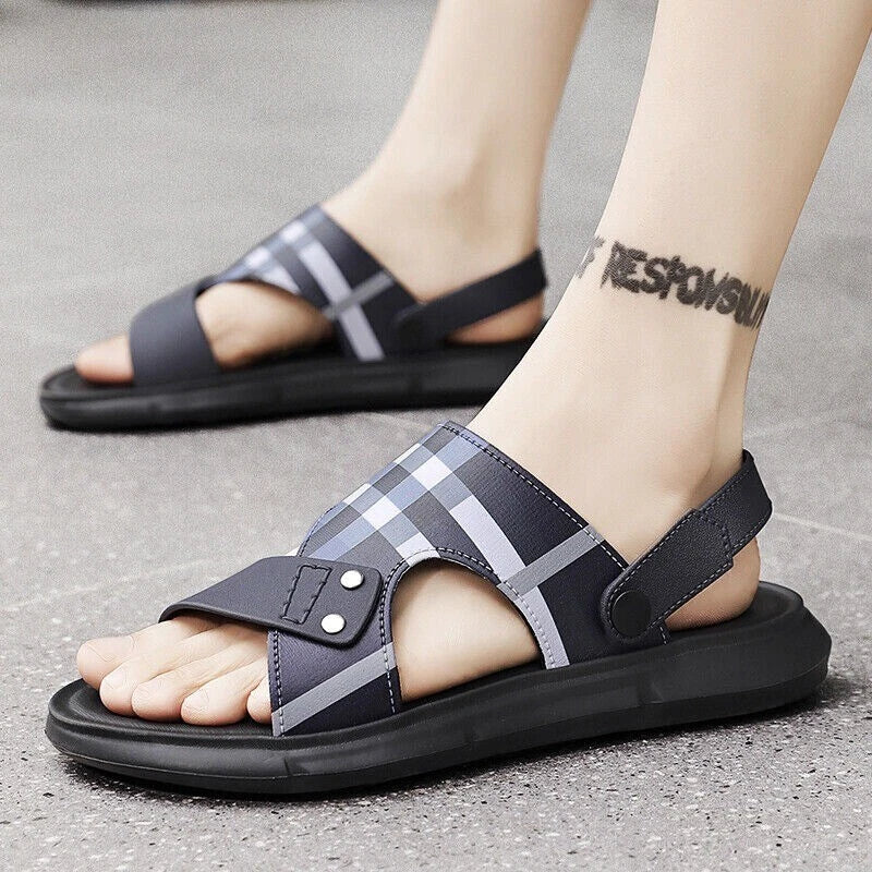 Summer Men Casual Leather Sandals Sports Beach Shoes Soft Home Slippers US