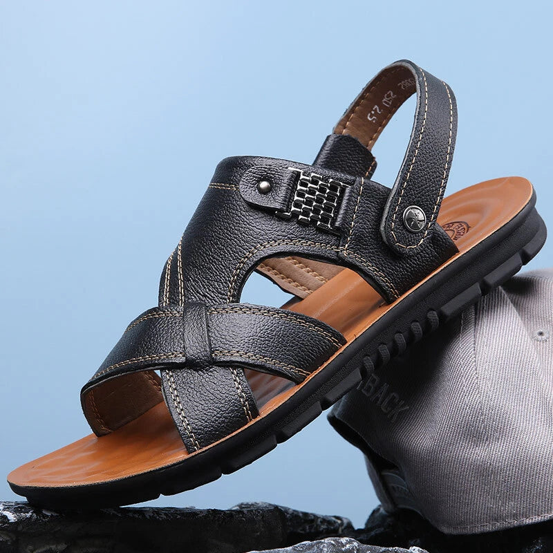 Men   Leather Sandals Casual Sports Beach Shoes Soft Home Slippers