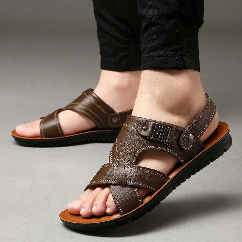Mens Beach Slippers Leather Sandals Summer Water Shoes Fisherman Closed Toe Size