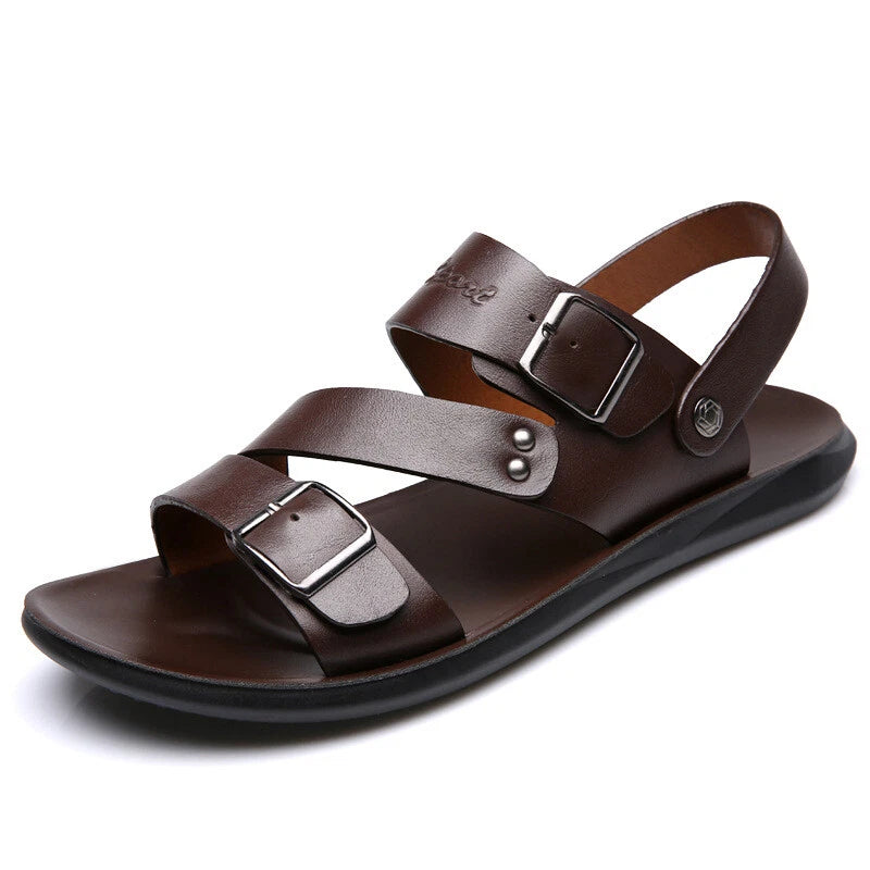 Beach Sandals Leather Roman for Men Shoes Summer Non-slip Outdoor Slippers Size