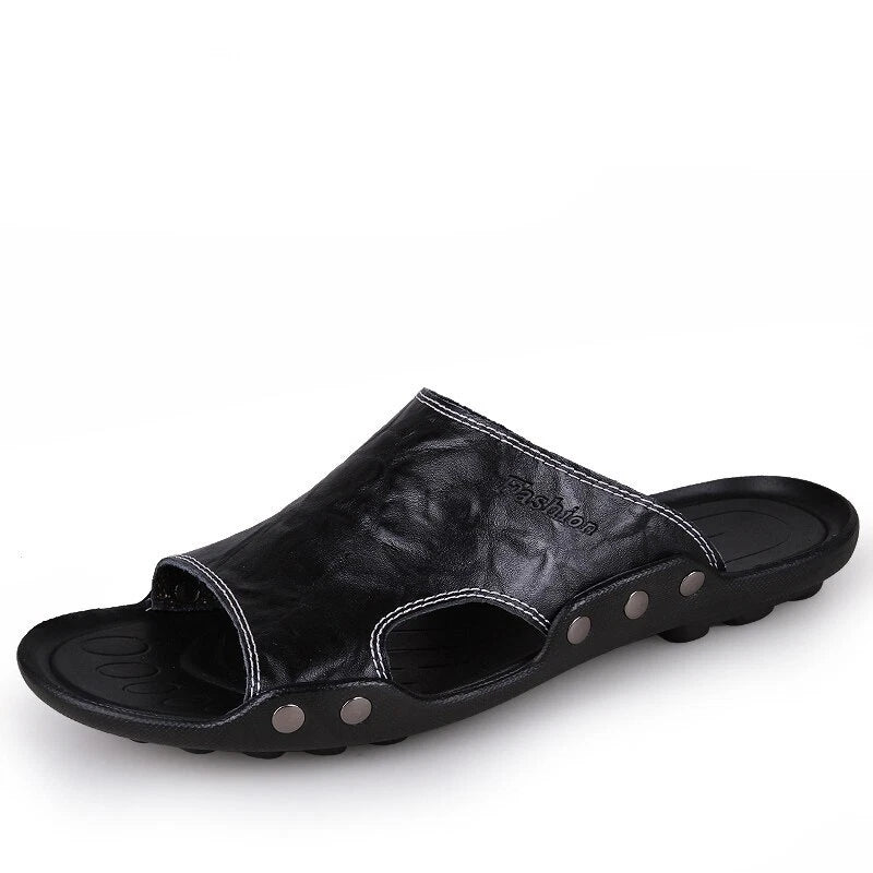 Genuine Leather Sandals Mens Slippers Flip Flops Beach Male Men Casual Open Toe