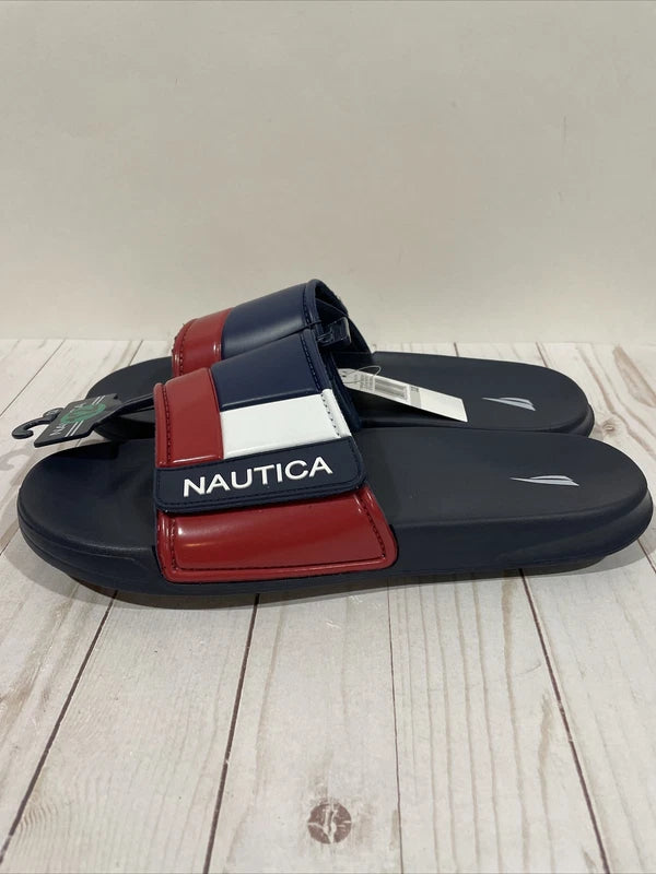 NWT Nautica Bower Athletic Adjustable Slides Sandals Mens Size 12 Navy White Red