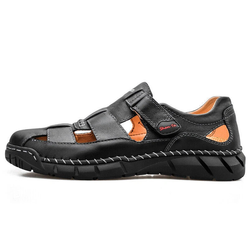 Summer Mens Genuine Leather Sandals Casual Sports Beach Shoes Soft Home Slippers