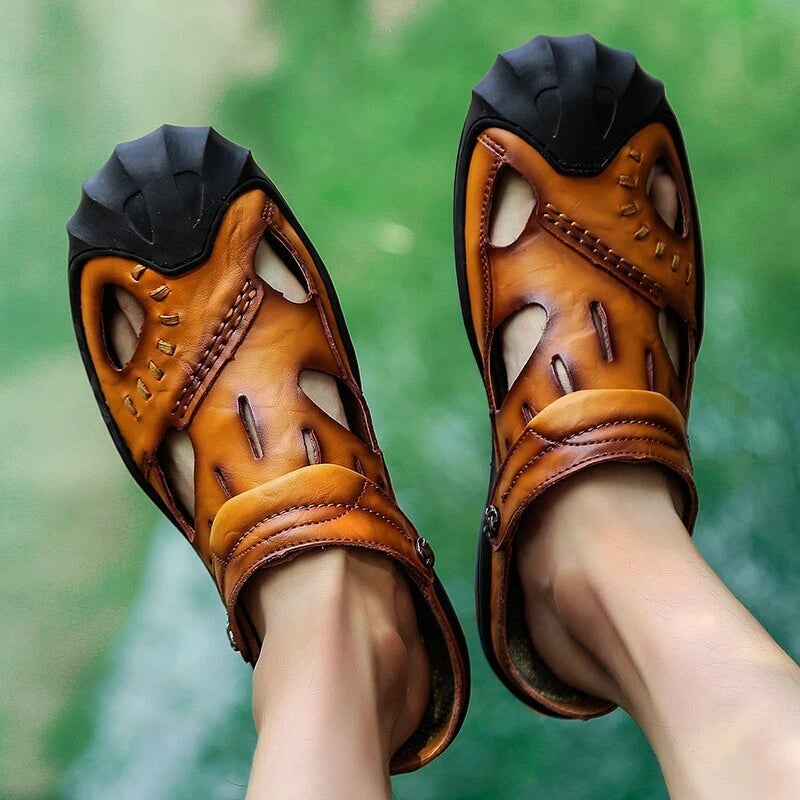 Summer Men Beach Slipper Rome Genuine Leather Trekking Shoes Non-slip Sandals