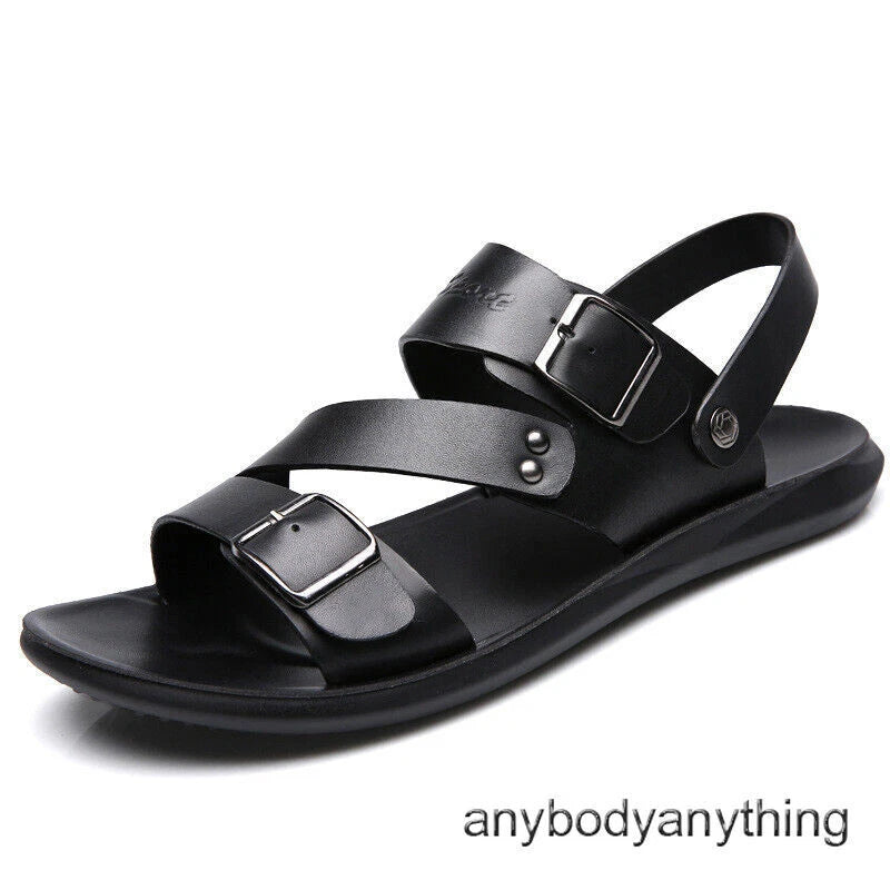 Beach Sandals Leather Roman for Men Shoes Summer Non-slip Outdoor Slippers Size