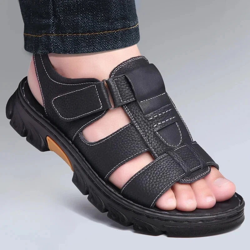 Hot Sale Brand Men's Leather Sandals Summer Outdoor Beach Dual-purpose Slippers