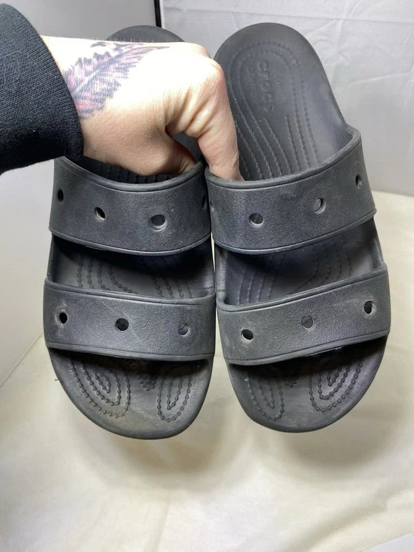 Crocs Sandals Mens Size 10 Womens 12 Black Two Strap Slide Beach Pool Shoes