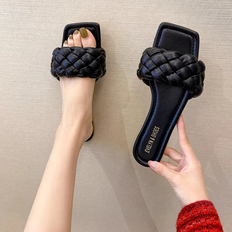 Summer Women Head Flat Bottom Woven in-line Women's Beach Sandals/slippers