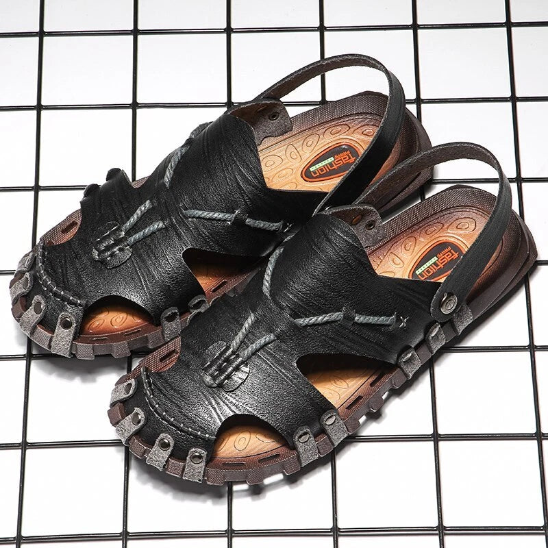 Leather Men's Sandals Comfortable Beach Slippers Non-Slip Platform Sandals