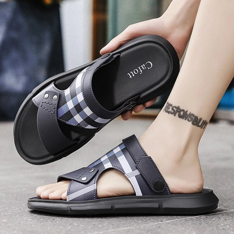 Summer Men Casual Leather Sandals Sports Beach Shoes Soft Home Slippers US