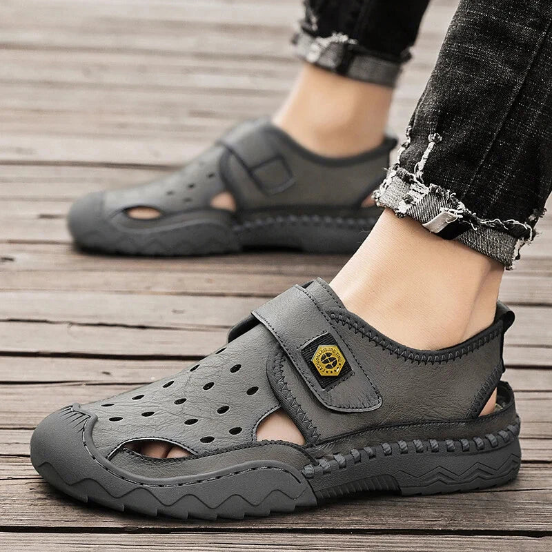 Classic Summer Large Size Men's Sandal Leather Slippers Breathable Beach Sandals