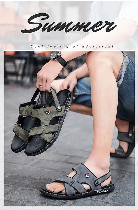 Outdoor Sandals Mens Slippers Fashion Breathable Beach Sandals Leather Sandalias