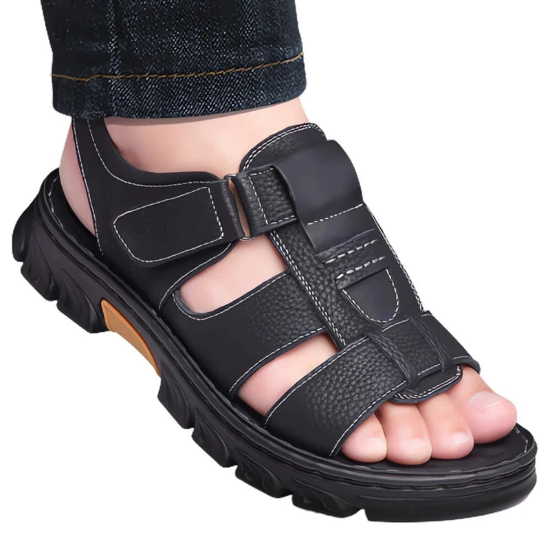 Loveontop Sandals Men's New Beach Shoes Cowhide Slippers Outdoor  Non-slip