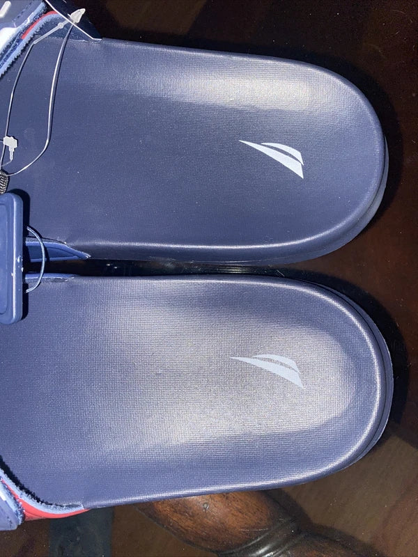 Nautica Bower Athletic Adjustable Slides Sandals, Mens Size 9, Navy White & Red