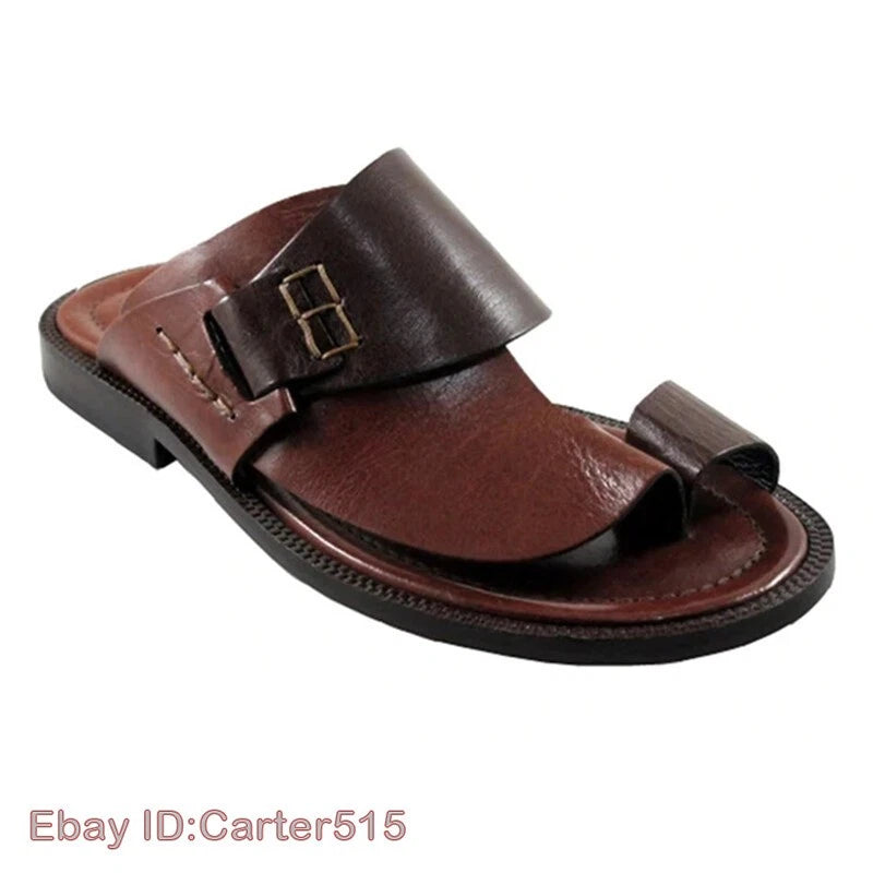Summer Casual Mens Ring Toe Sandals Retro Hand Shoes Sewn Slippers Flats Beach