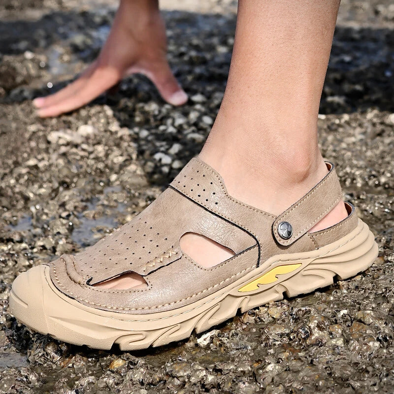 Summer Men Casual Sandals Genuine Leather Handmade Breathable Beach Slippers