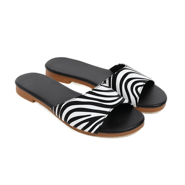 Ladies Casual Peep Toe Slipper Slides Slip On Summer Flat Beach Shoes Sandals B