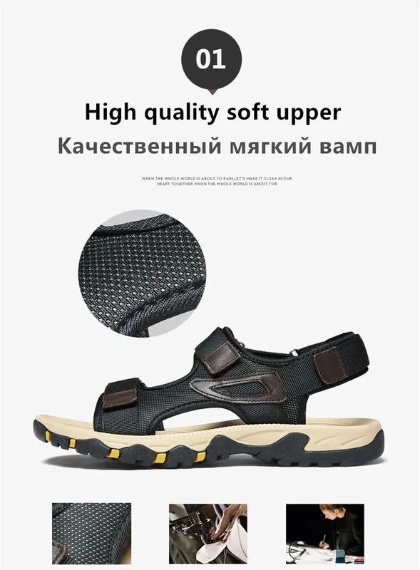 Sandals for Men Genuine Leather Beach Slippers Outdoor Comfort Walking Boots