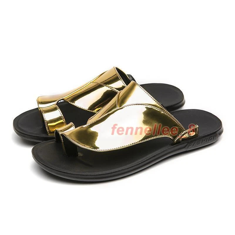 Roman Men's Flats Sandals Open Toe Slippers Leather Beach Shoes Fashion New