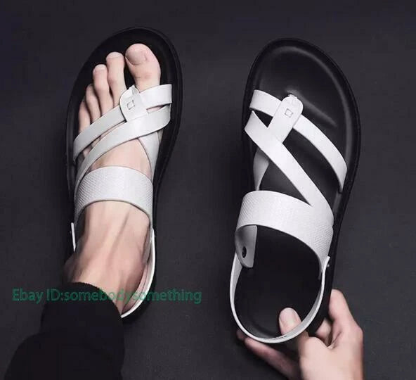 Mens Roman Casual Shoes Beach Flats Sandals Flip Flops Summer Strappy Slippers