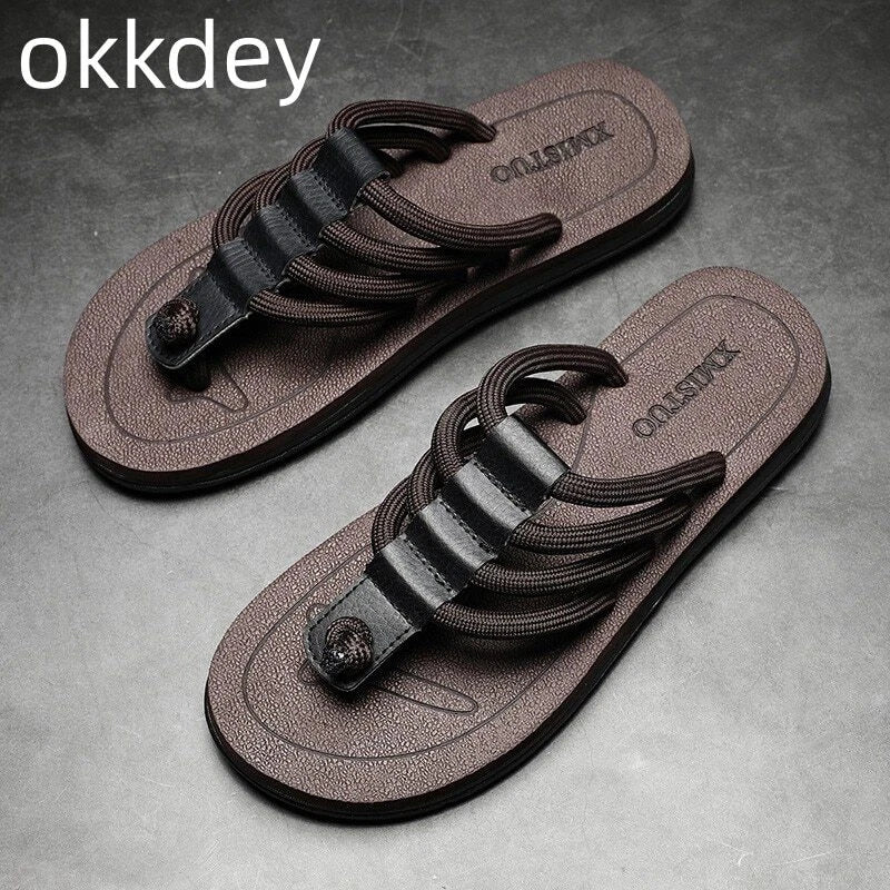 Chanclas De Verano Para Hombre Zapatos Planos Transpirables Cómodos Playa Casual