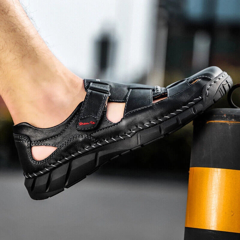 Summer Mens Genuine Leather Sandals Casual Sports Beach Shoes Soft Home Slippers