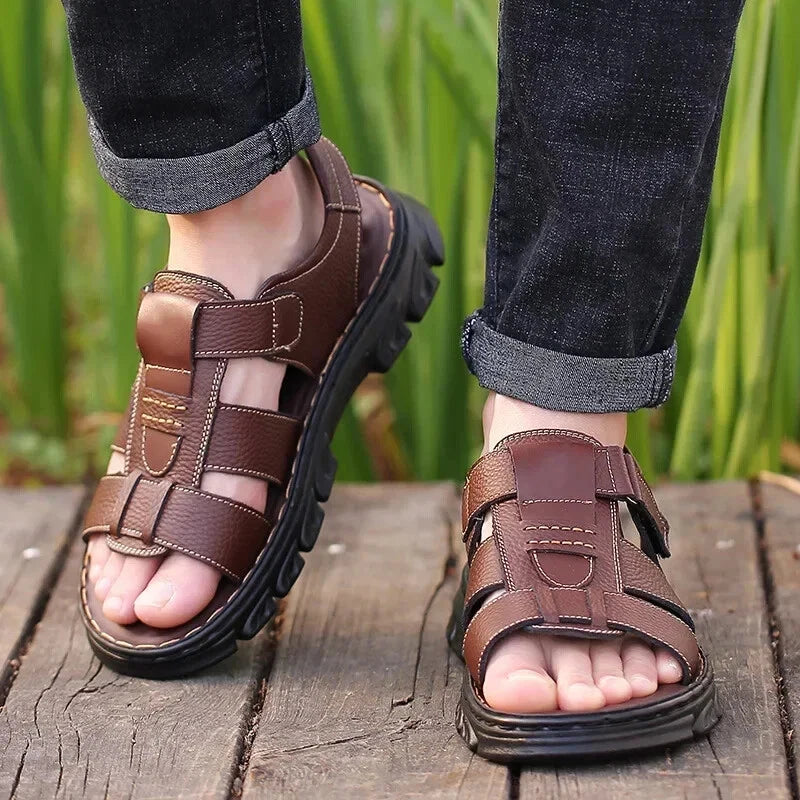 Hot Sale Brand Men's Leather Sandals Summer Outdoor Beach Dual-purpose Slippers