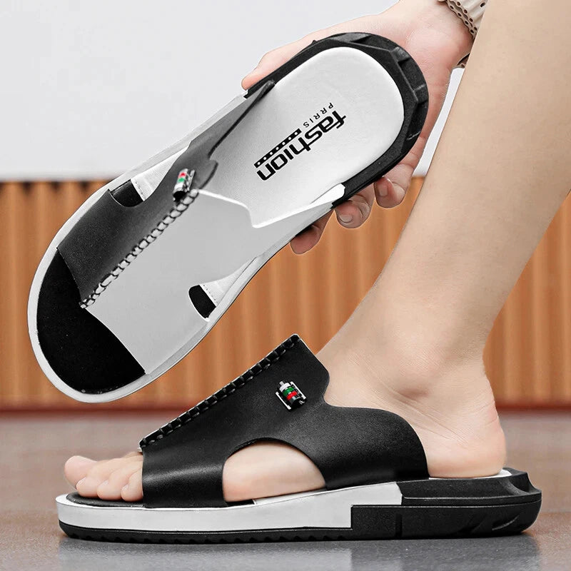 Summer Men Slippers Genuine Leather Breathable Clogs Sandals Beach Classics