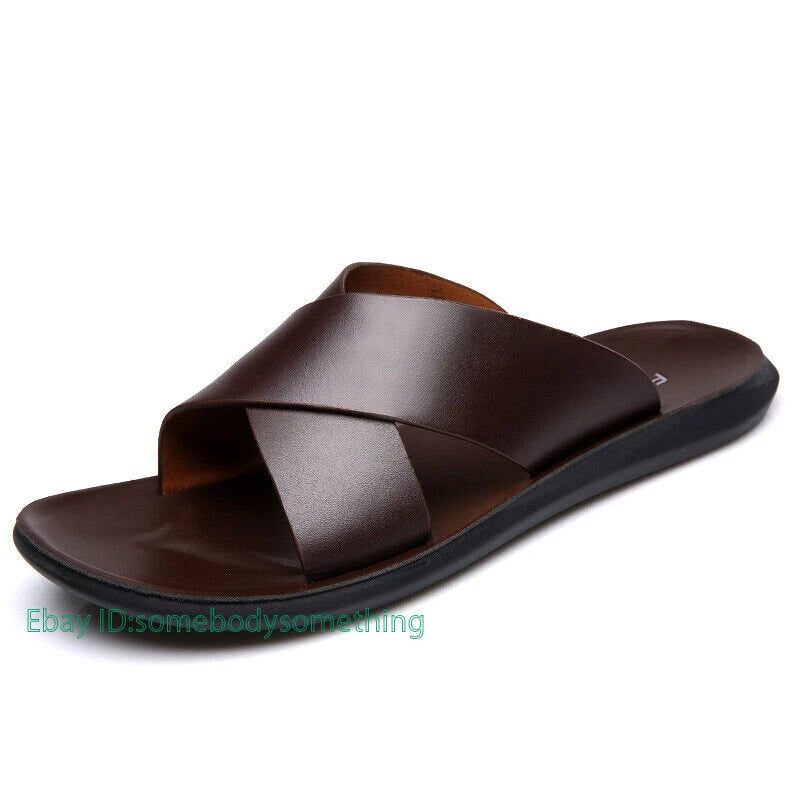 Men Summer Sandals Leather Classic Slippers Outdoor Beach Rubber Flip Flop Shoes