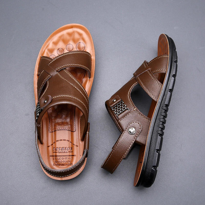 Men   Leather Sandals Casual Sports Beach Shoes Soft Home Slippers