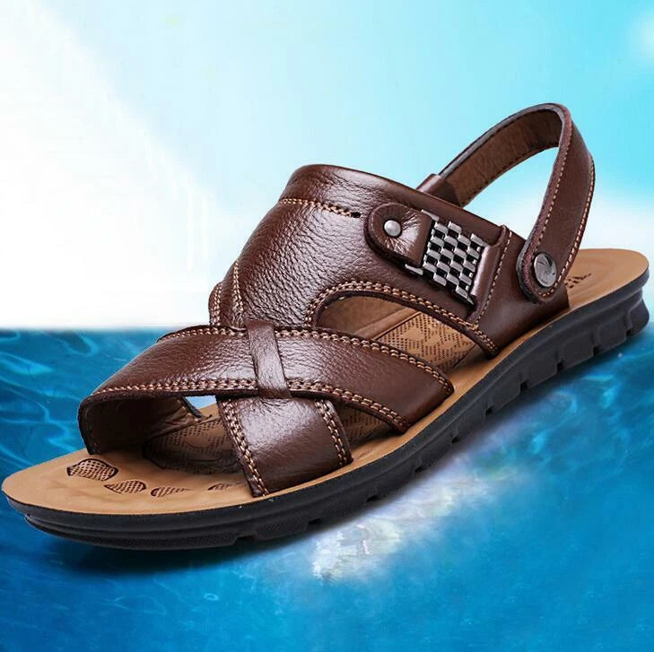 Summer Men's Leather Sandals Adjustable Casual Slippers Beach Holiday Shoes Size